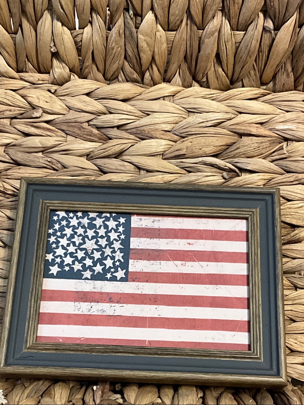 Framed Rustic American Flag Wall Accent - Americana antique look wall art